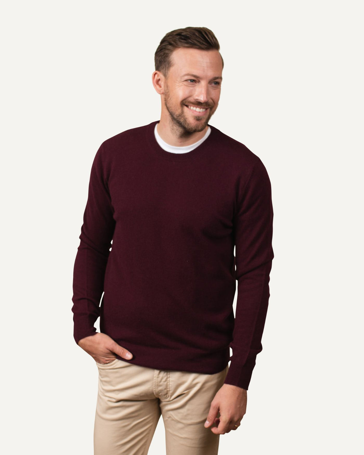 Kaschmir Rundhals Pullover für Herren in Bordeaux von MOGLI & MARTINI #farbe_bordeaux