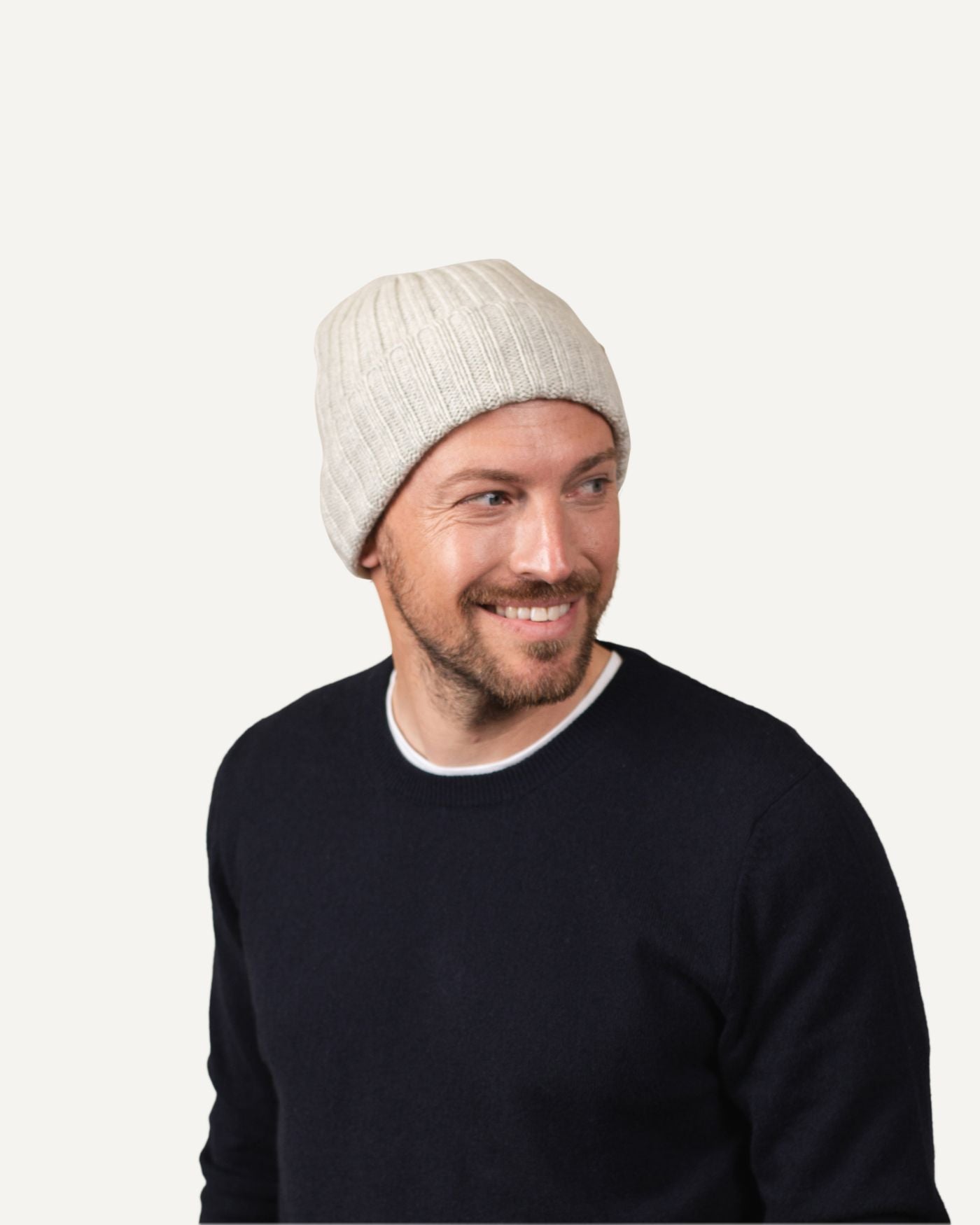Cashmere rib knit beanie