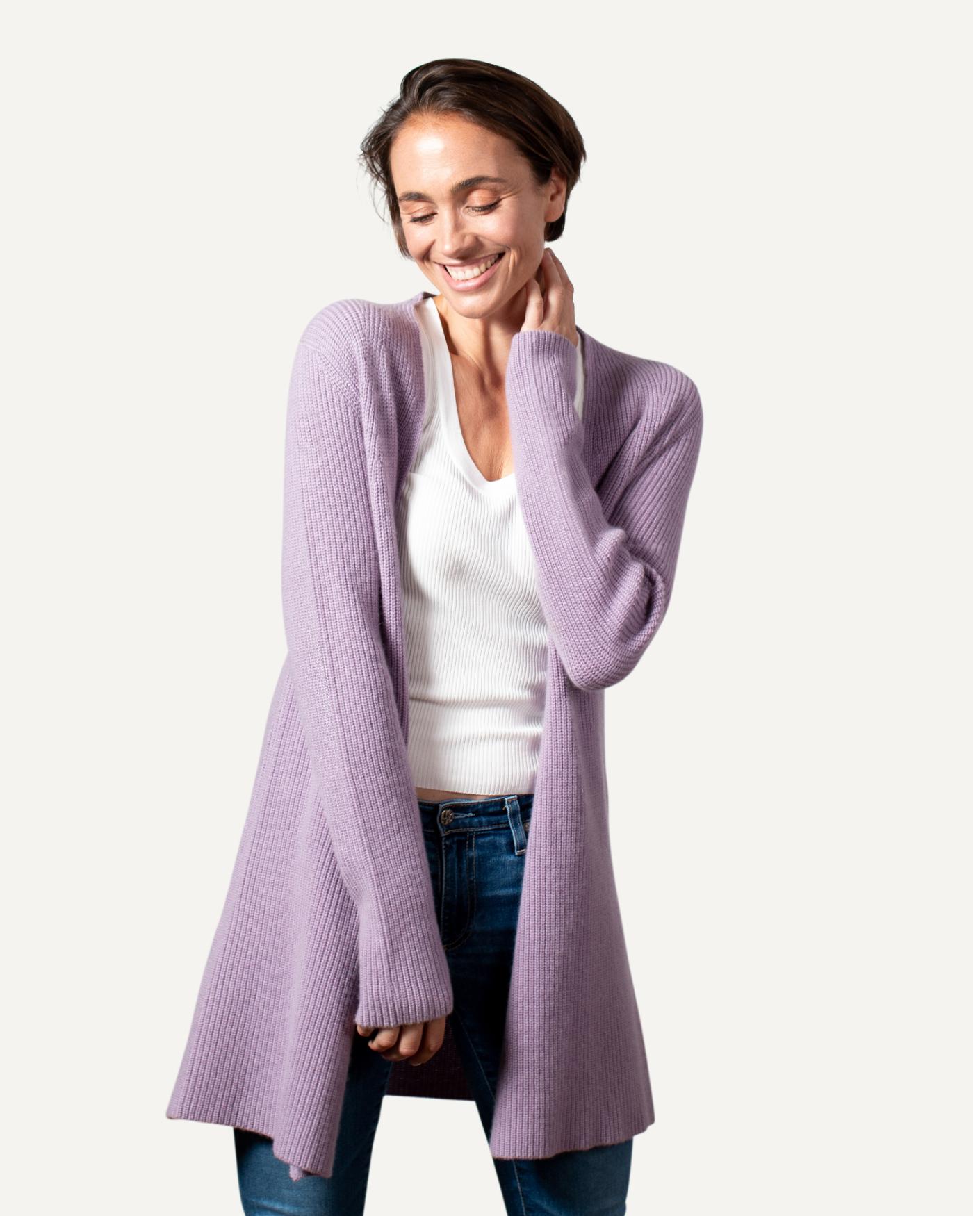 Strickjacke Cashmere Pullover Damen Weiß Cardigan Blau Weiß