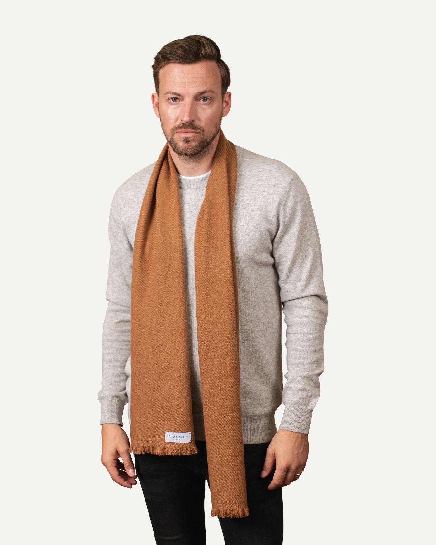 Unisex Large Woven Cashmere Scarf Camel Brown