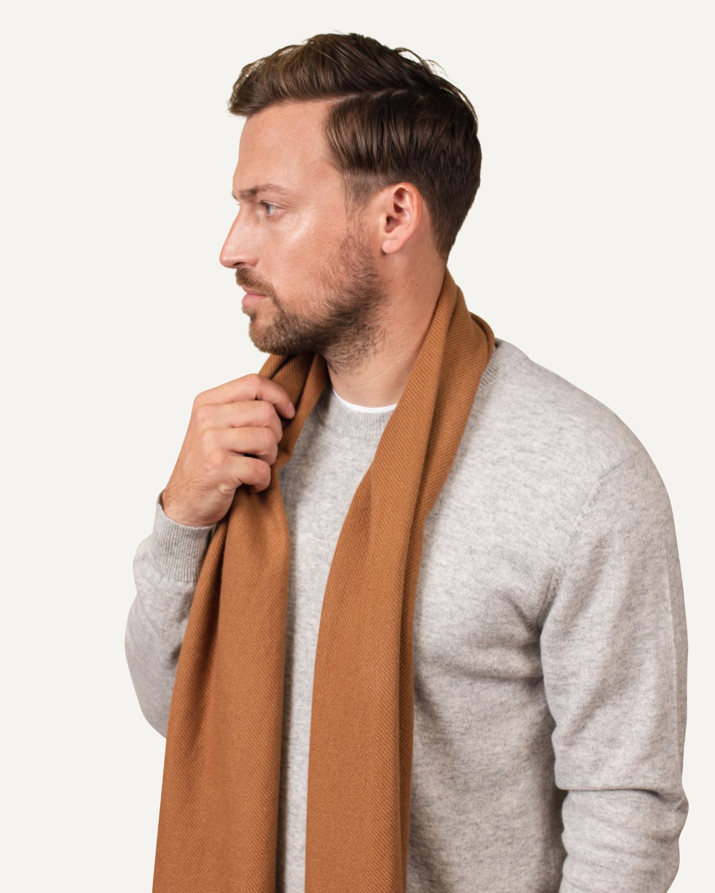 Unisex Large Woven Cashmere Scarf Camel Brown