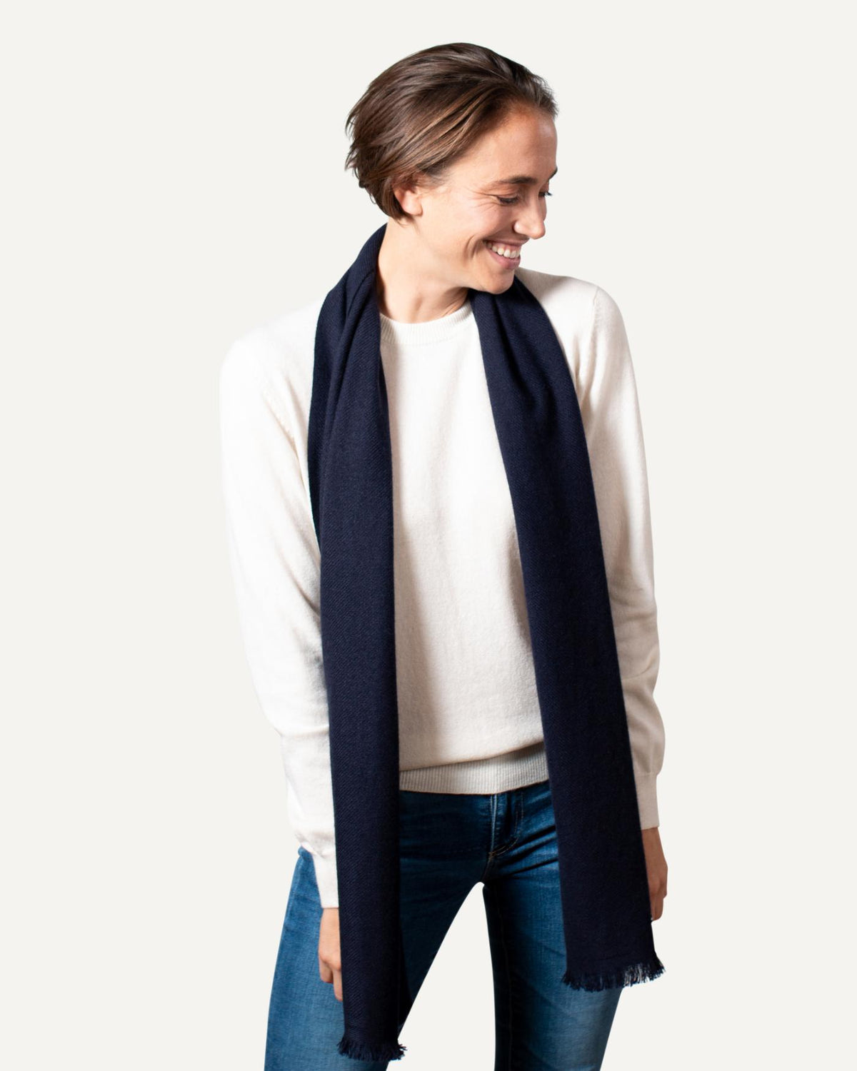 Woven cashmere scarf in dark blue for women by MOGLI & MARTINI #colour_black