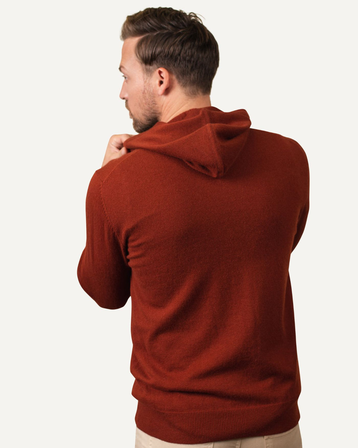 Mens cashmere hoodie in orange by MOGLI & MARTINI #colour_bronze