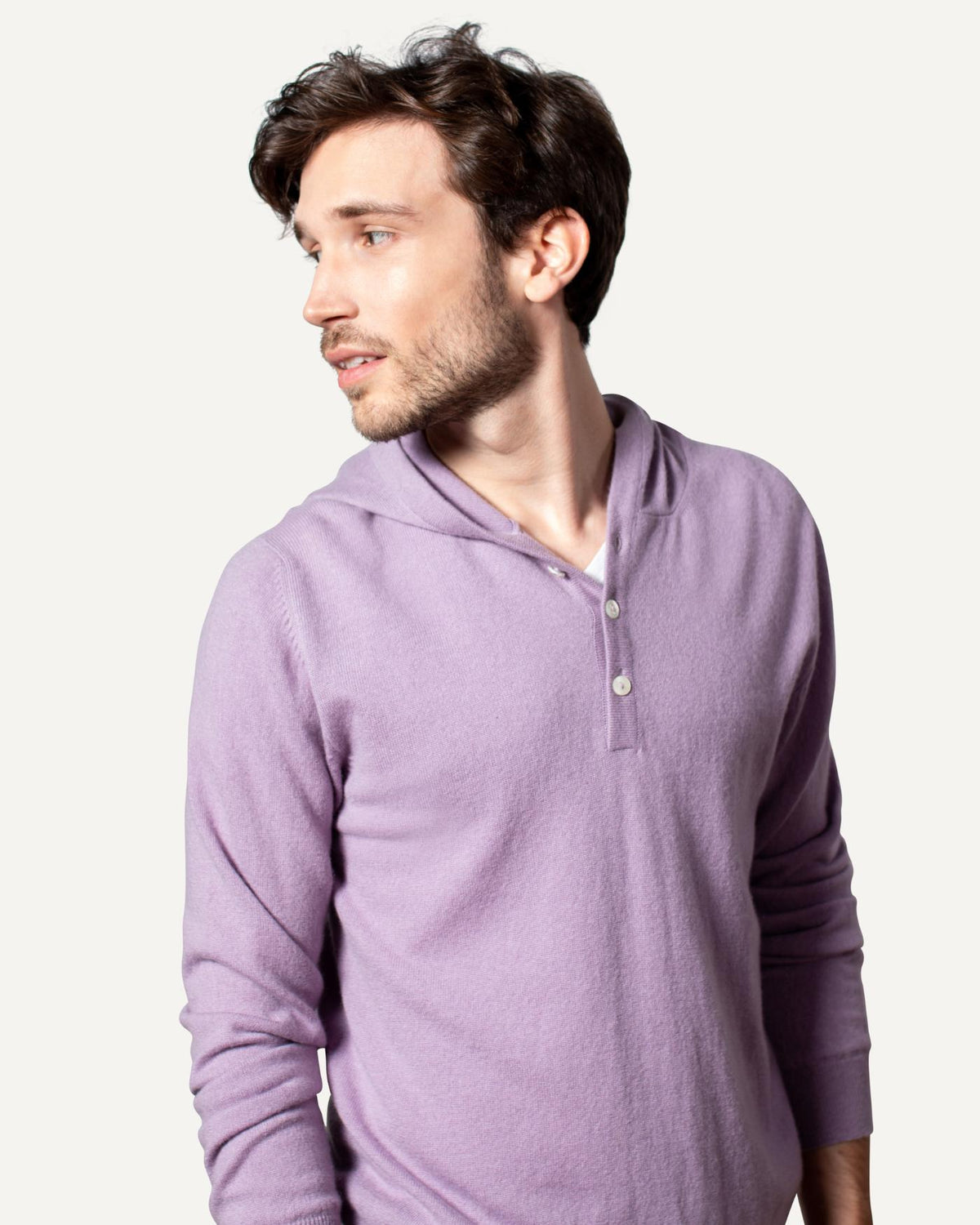 Mens cashmere hoodie in lilac by MOGLI & MARTINI #colour_lilac