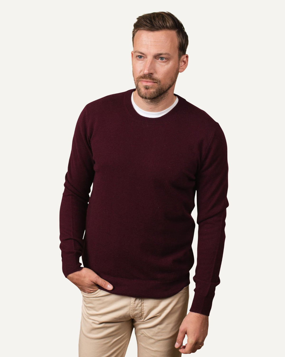 Kaschmir Pullover für Herren in Bordeaux #farbe_bordeaux