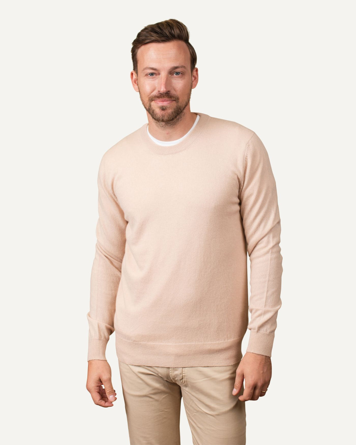 Mens cashmere jumper in beige by MOGLI & MARTINI #colour_sand