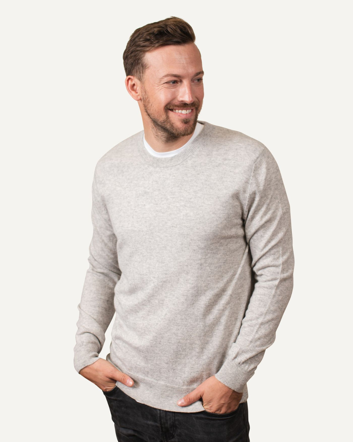 Mens cashmere jumper in light grey by MOGLI & MARTINI #colour_wolf_grey