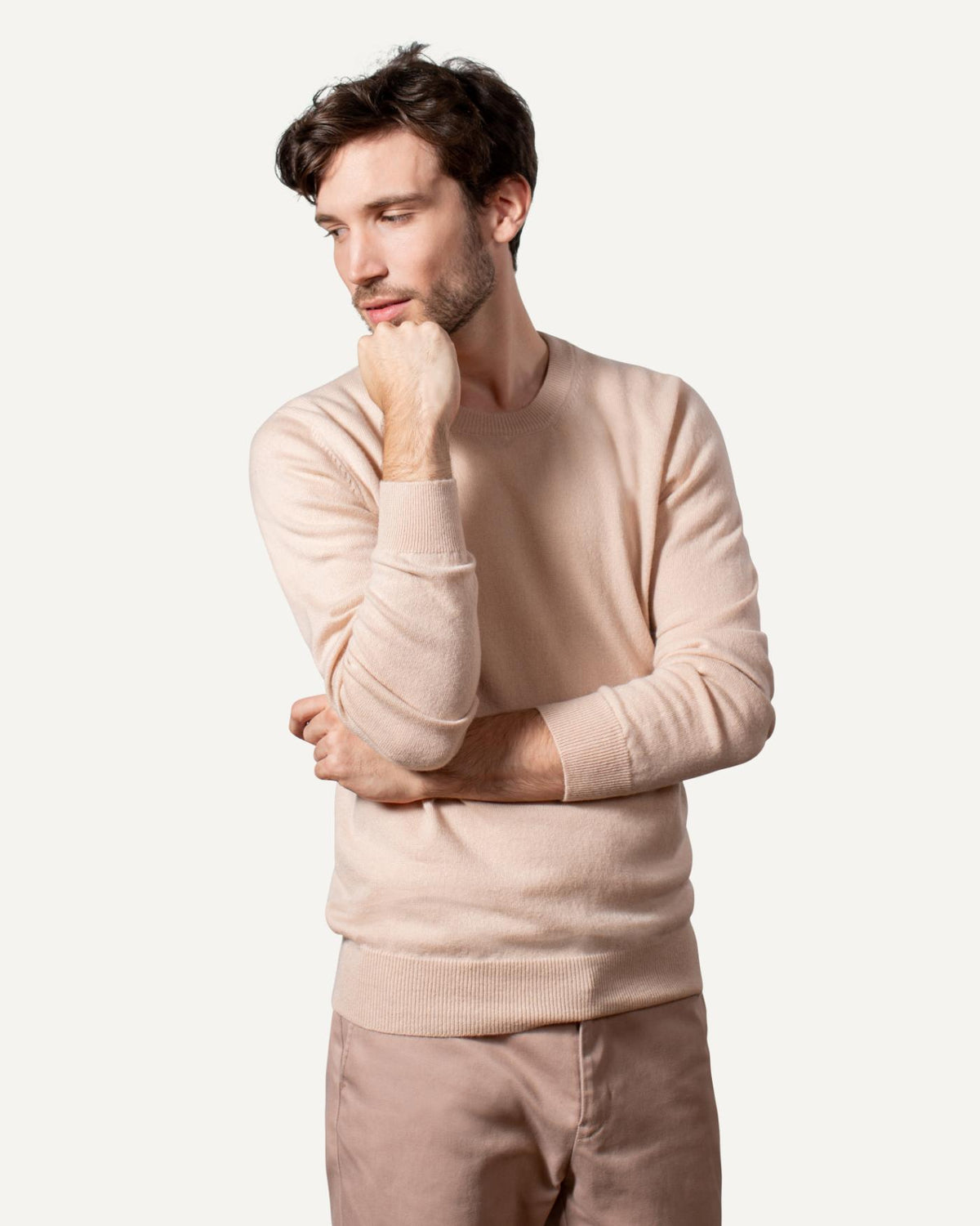 Kaschmir Rundhals Pullover für Herren in Sand von MOGLI & MARTINI #farbe_sand