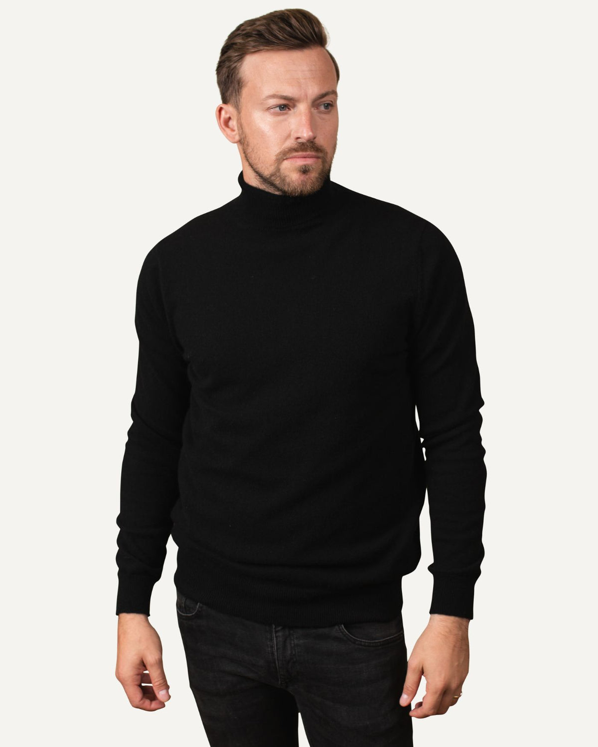 Mens cashmere turtleneck jumper in black by MOGLI & MARTINI #colour_black