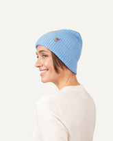 Cashmere knitted hat for women in dark blue by MOGLI & MARTINI #color_azur