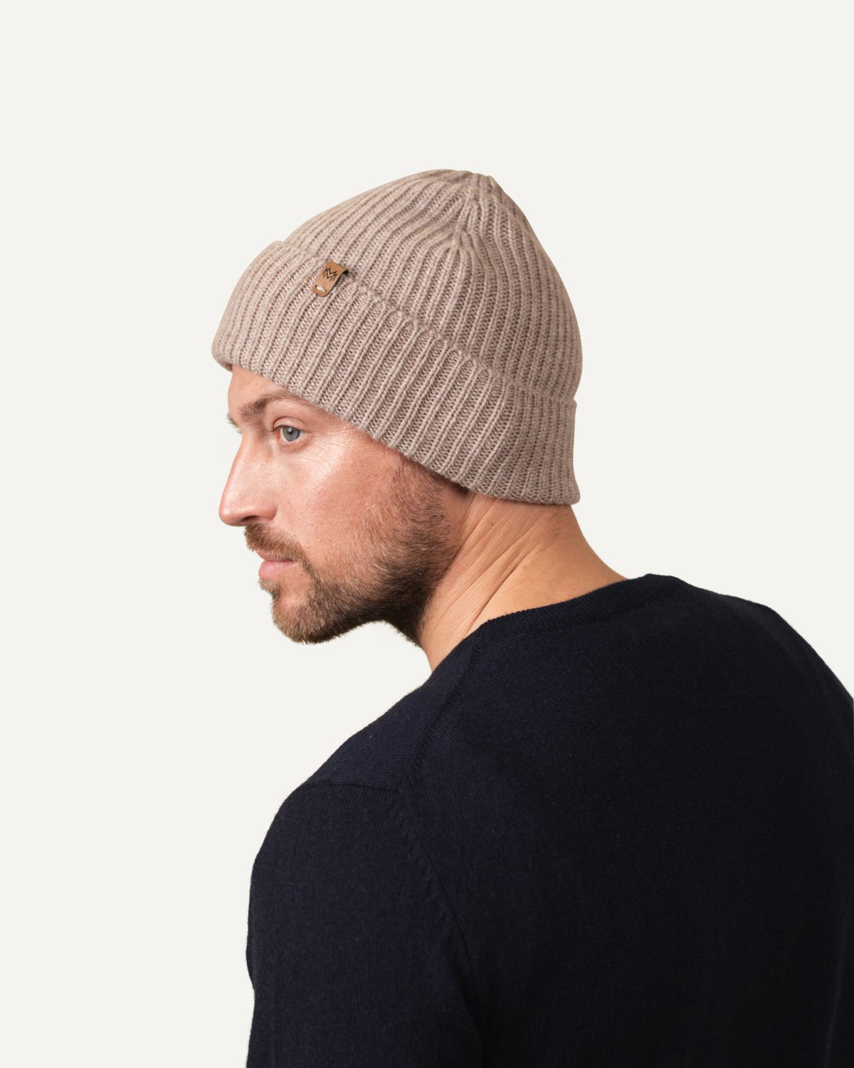 Mens cashmere knitted hat in beige by MOGLI & MARTINI #colour_marble