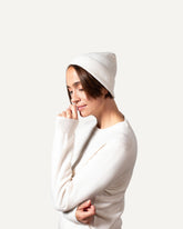 Light cashmere knitted hat in natural white for women by MOGLI & MARTINI #colour_natural_white