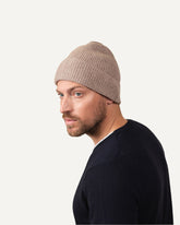 Lightweight cashmere knitted hat in beige for men by MOGLI & MARTINI #colour_marble